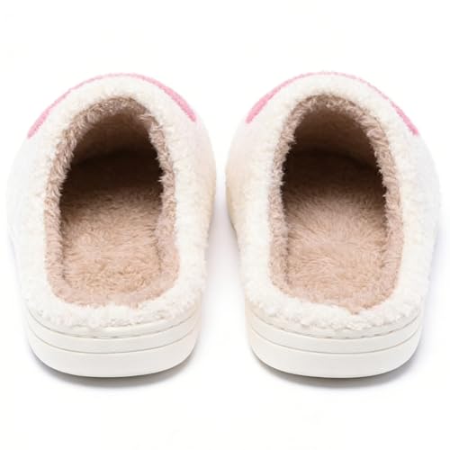 Image of Women's Men's Preppy Happy Face Slippers Comfy Warm Plush Slip-On House Slipper for Winter Indoor Soft Cushion Non-slip Fluffy Slides Slippers