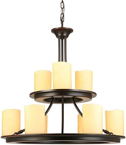 Front view of the Harpwell chandelier with nine candle-like shades.
