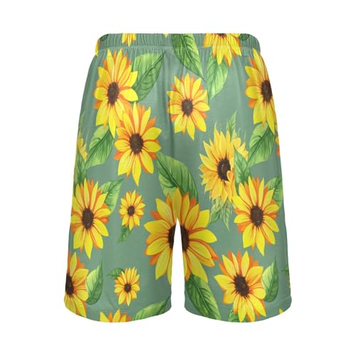 Sunflower Leaves Green Pajama Shorts for Men Lounge Pants Sleepwear Shorts Pajama Mens Sleeping Shorts with Pockets, S-XXL2