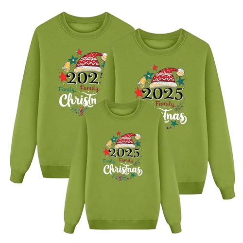 Richymfa Juego de tres sudaderas familia Navidad, camisa de cuello redondo de manga larga sudaderas navideñas familia Papá Invierno camiseta reno rojo cómodo suéter navideño disfraz de Navidad mujer
