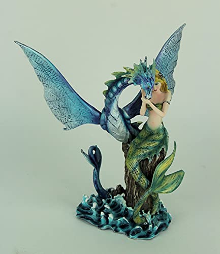 Estatua de Sirena Sentada con Dragón Mar Azul miniatura 2