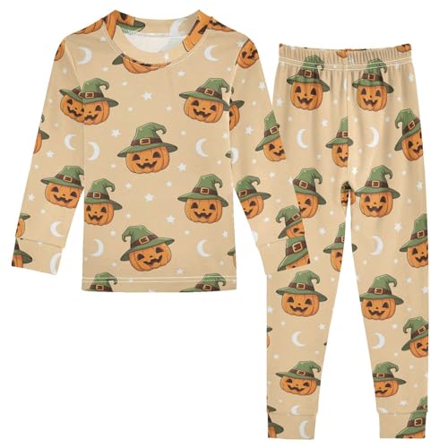 Pajama Sets Long Sleeve Halloween Pumpkin Witch Hat Soft Comfy Sleepwear 2 Piece PJS 3-8T