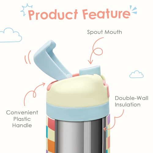 Image of Checkered Kids Insulated Stainless Steel Water Bottle 16 Oz, Travel Tumbler for School, Sports for Girls, Birthday, Back To School