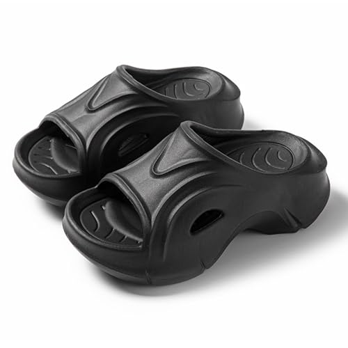 Alexis Leroy Unisex Antideslizante Pantuflas Interior Exterior Sandalias Bañera Jardín Piscina Pantuflas Ripple Negro 36/37 EU