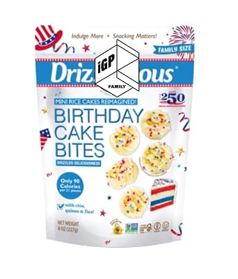 Drizzilicius Birthday Cake USA Bites Mini Rice Cakes 8 oz with IGP Family Packaging Rice Crisps, Healthy Snack for Adults and Kids, Flavored Rice Cakes, Vegan, Gluten Free, Guilt Free Christmas SnacksFamily Pack USA 250 Birthday Cake