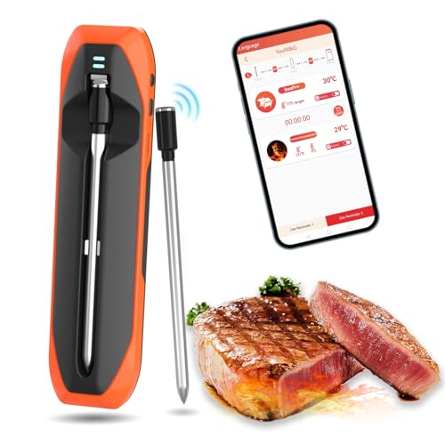 Digital Meat Thermometer, 500FT Wireless Meat Thermometer, Smart App Control, IP67 Waterproof Wireless Meat Probe Oven Safe, Bluetooth Meat Thermometer for Grilling and Smoking Kitchen Cooking BBQ