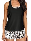 Yonique 3 Piece Womens Tankini Swimsuits with Shorts Athletic Bathing Suits Tank Tops with Bra and...