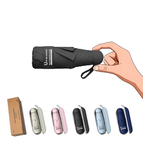 BAODINI Travel Essentials Mini Umbrella for Purse With Case Small Compact UV Sun Protection Lightweight Tiny Pocket Manual Open Close Umbrella for Women Kids and Men Fits Purse Backpack by BAODINI - Used condition - US$9.99