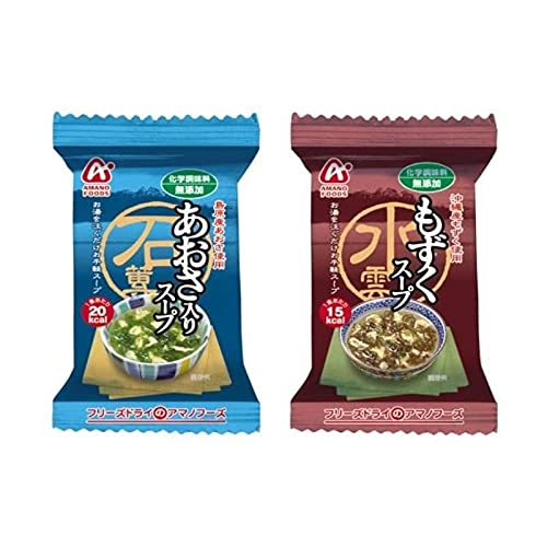 Sea Lettuce Soup and Mozuku Soup With No Chemical Seasoning 0.2oz 10pcs x 2types Japanese Freeze Dry Instant Soup Amano Foods Ninjapo