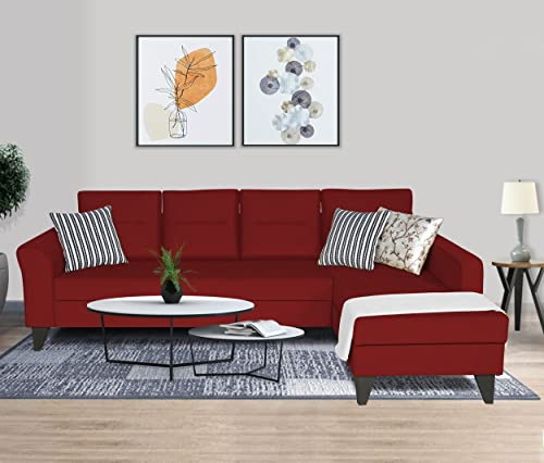 Image of Adorn India Maddox Tufted L Shape 5 Seater Sofa Sofa Set RHS (Maroon) (3 Year Warranty)