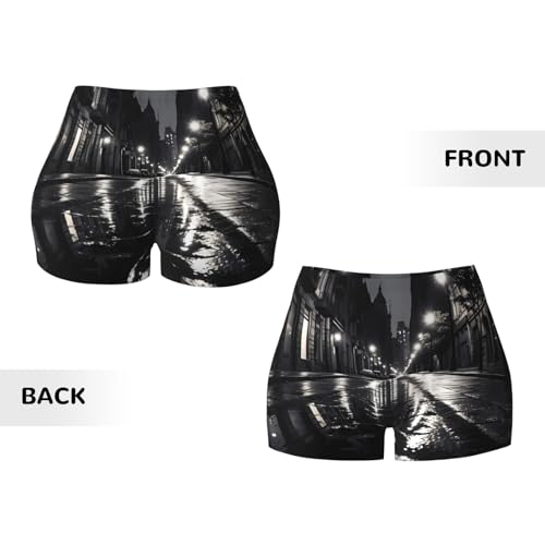 Rainy Day in The Street Pattern Sports Shorts, high Elastic Slim Fitness Pants, Suitable for Yoga/Leisure/Daily wear3