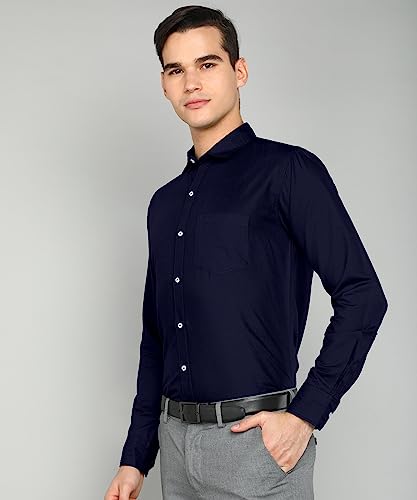 Image of MILDIN Men's Pure Cotton Striped Printed Shirt with Spread Collared Neck Full Sleeve Curved Hemline Button Closure and Regular Fit | Shirt for Man