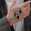 IMINI Geometric Rectangle Stone Pendant Necklace for Men & Women - Unisex Stainless Steel Minimalist Personalized Jewellery, 60cm Rope Chain (Black-Enamel) #4