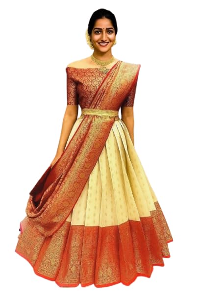 Image of ZITON ARICO MART Women's Indian Traditional Kanjivaram Silk Pure Weaving Lehenga Choli Along With Dupatta And Blouse Piece, Half Saree (Unstitched)