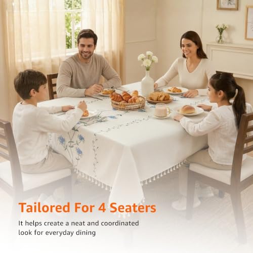 Image of Amazon Basics Tablecloth for Dining Table Cover, Microfiber Fabric Rectangle Tablecloth, 40x60 Inches 4 Seater (White Floral, 4 Seater)