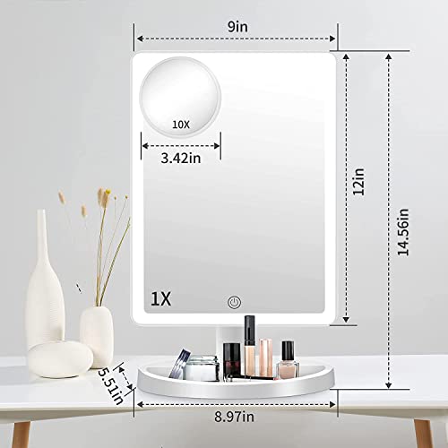 Large Lighted Vanity Makeup Mirror With Light (X-Large Model)- 3 Color Lighting Light Up Mirror With 88 Led, 360° Rotation Touch Screen, 10X Magnification Portable Tabletop Cosmetic Make Up Mirror #TOP4