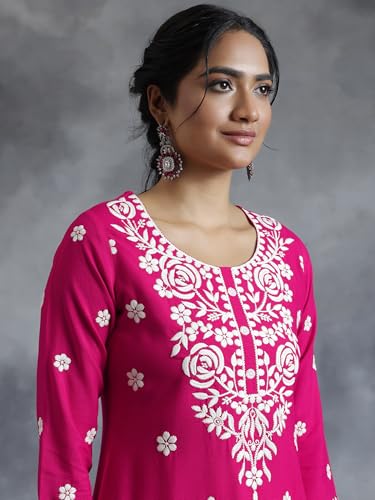 Image of Libas Womens Embroidered Viscose Straight Kurta for Women | Ethnic wear | Bridal Suit | Wedding Dress | Occasion wear