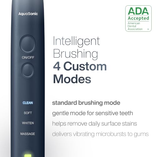 Image of Aquasonic Vibe Series Ultra-Whitening Toothbrush - ADA Accepted Electric Toothbrush - 8 Brush Heads & Travel Case - 40,000 VPM Motor & Wireless Charging - 4 Modes w Smart Timer - Midnight Blue