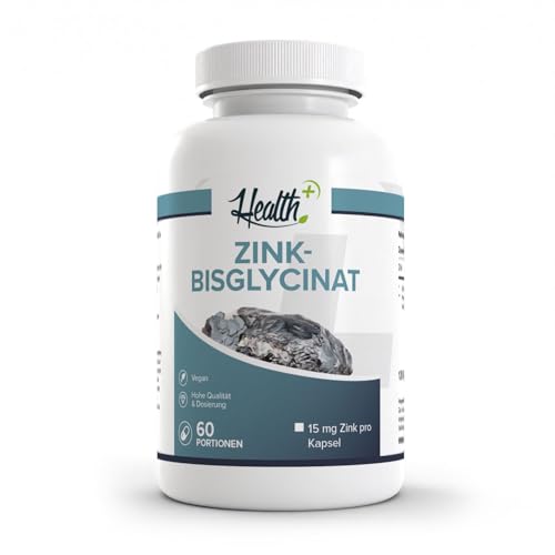 Health+ Zink, 120 Kapseln mit 15 mg Zink pro Kapsel, wichtig für Haut, Haare und Nägel, Made in Germany