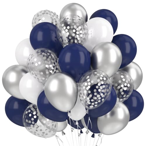 60PCS de globos azules, globos de confeti, globos de helio de látex azul marino para bodas cumpleaños niño niños baby shower bautismo confirmación decoración