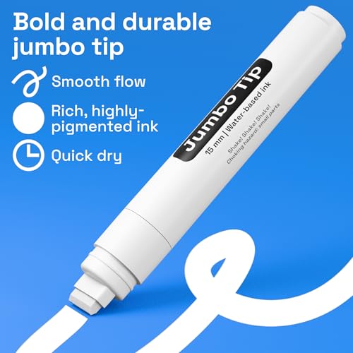 Image of ARTISTRO 5 White Paint Pen for Rock, Glass, Ceramic, Wood, Tire, Fabric, Metal, Canvas, Marking, Painting - Set of 5 Acrylic Paint Markers Water-based - Jumbo Tip