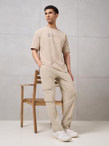 Image of TECHNOSPORT Men's Regular Fit Active Out Cargo Track Pants with UPF50+, Quick Dry for Gym, Sports & Regular Use