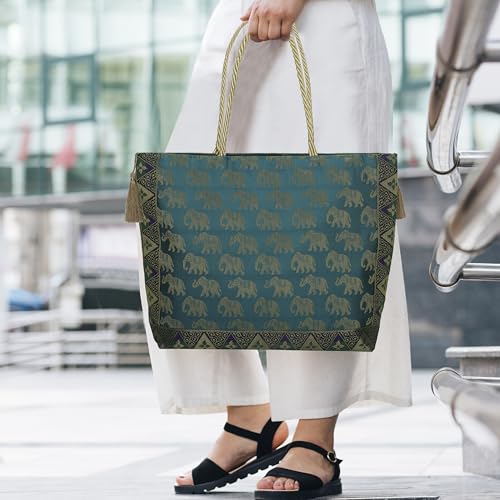 Image of Designer Ethnic Handmade Brocade Silk Tote Bag For Women's Shoulder Bag Shopping Bag For Girls 16 Inch