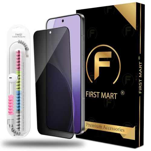 Image of FIRST MART Privacy Tempered Glass for Oppo Reno 14 Pro With Cable Guard & Installation Kit | Anti-Spy 9H Screen Protector, Edge-to-Edge, Case-Friendly | Black