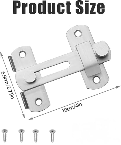 Türriegel Edelstahl, 100 x 70 x 20 MM Riegelschloss, Flip Slide Latch mit 4 Schrauben, Geeignet für Türen, Fenster, Gärten, Badezimmer