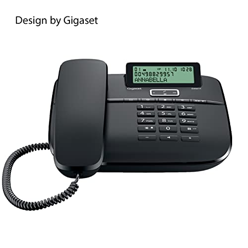Gigaset DA611 - Schnurgebundenes Telefon mit Freisprechfunktion - Telefonbuch mit VIP-Kennzeichnung - Kurzwahl-Einträge - Anrufanzeige (CLIP) - Anrufliste - Tastensperre, schwarz