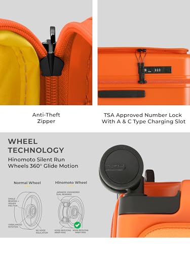 Image of EUME Cabin Pro Luggage Trolley for Travel 57cm, Cabin Bag | Trolley Bag Small for Luggage | with Laptop Sleeve | 100% Polycarbonate (PC) 8 SilentRun Hinomoto Wheels, Rustic Orange