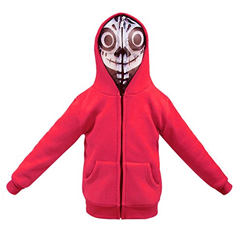 KINOMOTO Animation Miguel Costume Cosplay Jacket Coat Kids Sweatshirt Zipper Hoodie with Mesh Mask (110CM/3-4 Years) Red