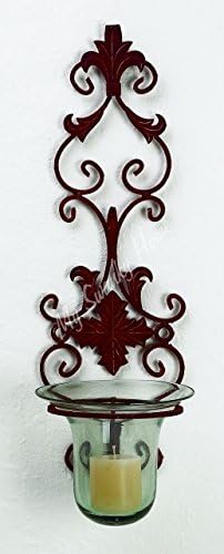 MY SWANKY HOME Tall Rustic Brown Scroll Leaf Candle Sconce | Metal Hurricane Pillar Holder
