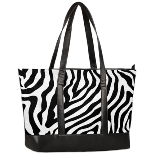 Large Tote Bag for Women Travel Beach Shoulder Bag with Zipper 15.6'' Laptop Bag Lightweight Tote Handbag Zebra Pattern