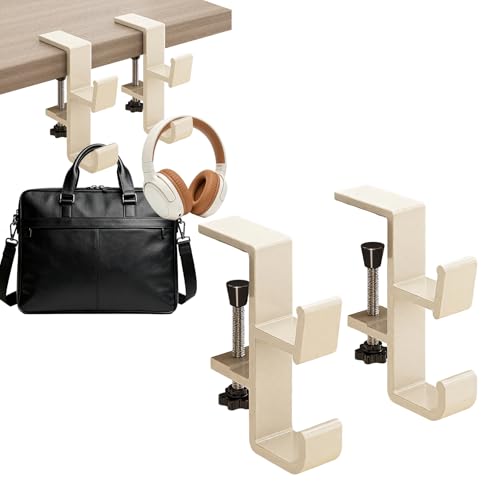 Stuzos 2-Pack Aluminum Purse Hook for Desk & Table No Drilling Bolt-Fixed Desk Bag Hook Strong Load-Bearing Double Hooks for Bags/Backpacks (Cream)