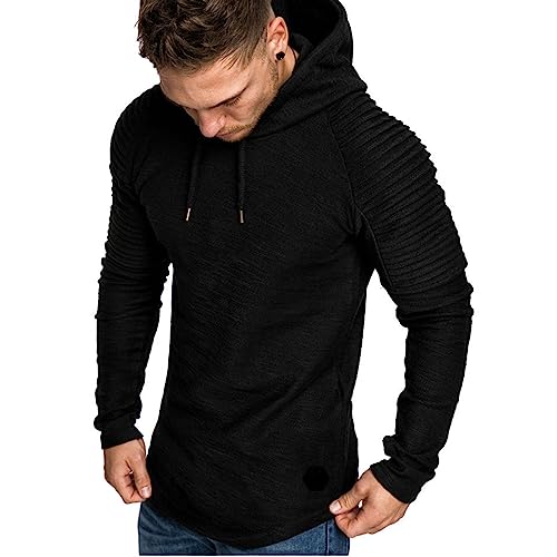 Remxi Sudadera con capucha para hombre Classics elástica ligera sudadera fitness deporte manga corta muscle sudadera con capucha negro sólido 3XL, Negro Sólido, 3XL