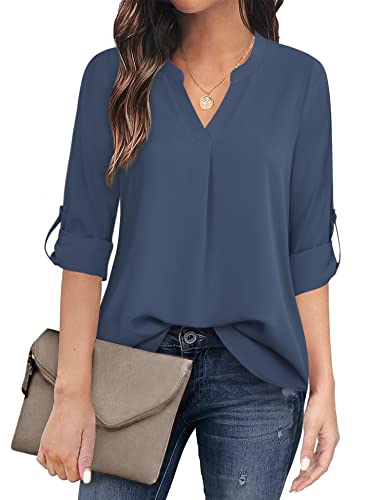 Image of Timeson Women's Short Sleeve V Neck Blouses Shirts Floral Double Layers Mesh Tunics Tops