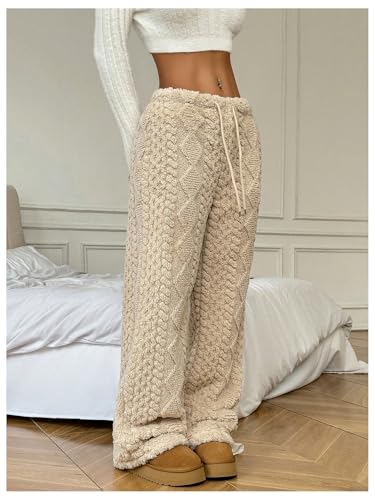 Women's Drawstring Low Waist Fuzzy Pants Straight Leg Casual Lounge Warm Pants3