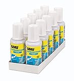 UHU Correction Fluid, Weiße Korrekturflüssigkeit mit integriertem Pinsel zum Korrigieren von größeren Flächen, 10 x 20 ml