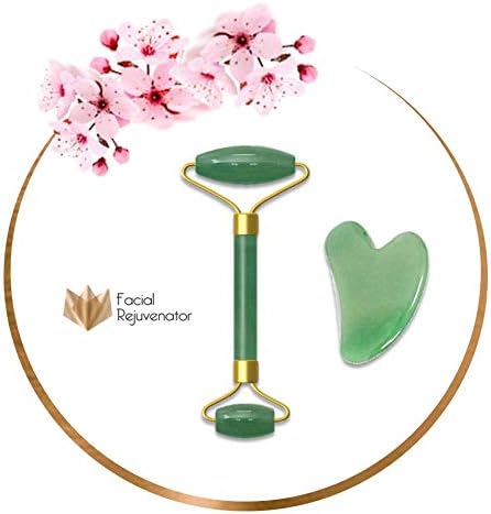 Facial Rejuvenator - Jade Derma Roller and Gua Sha (Scraping Board) Kit for Facial Massage - Body Skincare, Antiaging, Rejuvenate, Beauty and Spa Treatment, Reduce Wrinkles, Dark Circles and Eyes Bags
