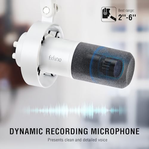 Image of FIFINE Studio XLR Dynamic Microphone, USB PC Podcast Microphone for Streaming Recording, XLR /USB Vocal Mic with Tap-to-Mute, Gain Knob, Headphones Monitoring-Amplitank K688 White