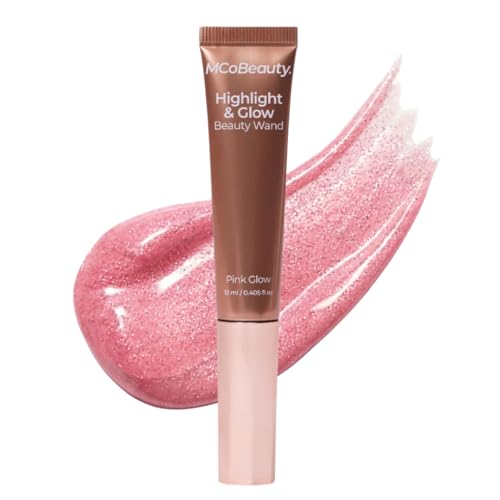 MCoBeauty - Highlight and Glow Beauty Wand - Buildable Liquid Highlighter - Radiant Pink Shade - Soft Pink with Cushion Applicator for Soft, Radiant Finish - Highlighters Makeup