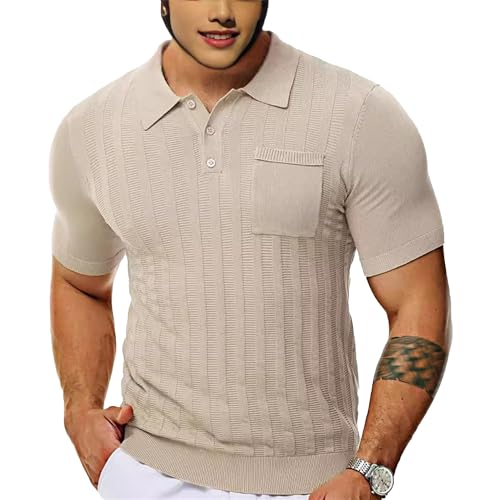 QOAAIE Men's Ribbed Knit Short Sleeve Shirts Button