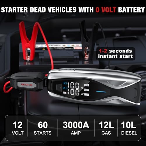 Image of NEXPOW X7 3000A Car Jump Starter, 12V Portable Battery Pack with 60W PD Two-Way Fast Charging, 3.2 inch HD Display, Up to 12L Gas & 10L Diesel