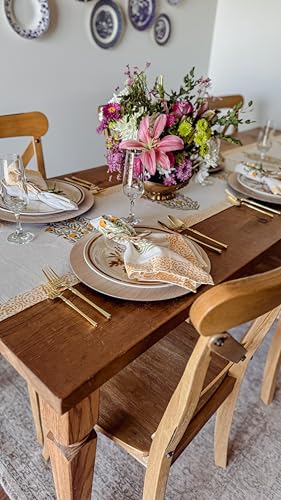 Image of Table Runner 100% Cotton Linen - Spring Block Print Collection - Elegant Boho Vintage Floral Farmhouse Decor - Dining Living Room Kitchen Bedroom - 72 inch 4 - 6 Seater - Yellow Bloom Sicily