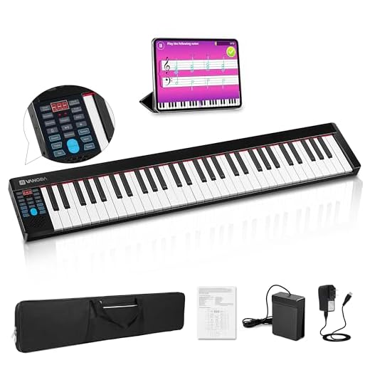 Vangoa Piano Keyboard, 61 Key Portable Electric Piano with Touch-response Full-size Keys, Lightweight Alumium Shell with Sustain Pedal, for Beginner Adults, Silver