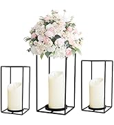 HPC Decor Square Black Candle Holders Set of 3- Metal Large Pillar Candle Holder for Home Decor- ...