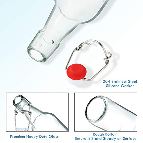 Yeboda Clear Glass Beer Bottles For Home Brewing With Easy Wire Swing Cap & Airtight Silicone Seal 16 Oz- Case Of 6 #TOP3