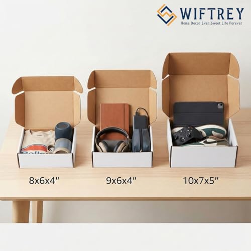 Image of WIFTREY 30 Pack Assorted Sizes Shipping Boxes, 10X7X5 & 9X6X4 & 8X6X4 Small shipping box White, 10 PCS Each Corrugated Cardboard Box for Packaging Small Business, Mailing