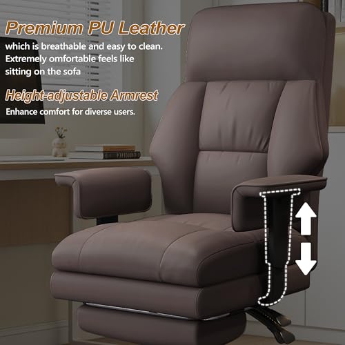 Image of Executive Office Chair with Wheels PU Leather Ergonomic Desk Chairs with Foot Rest High Back Computer Gaming Chairs for Home Office